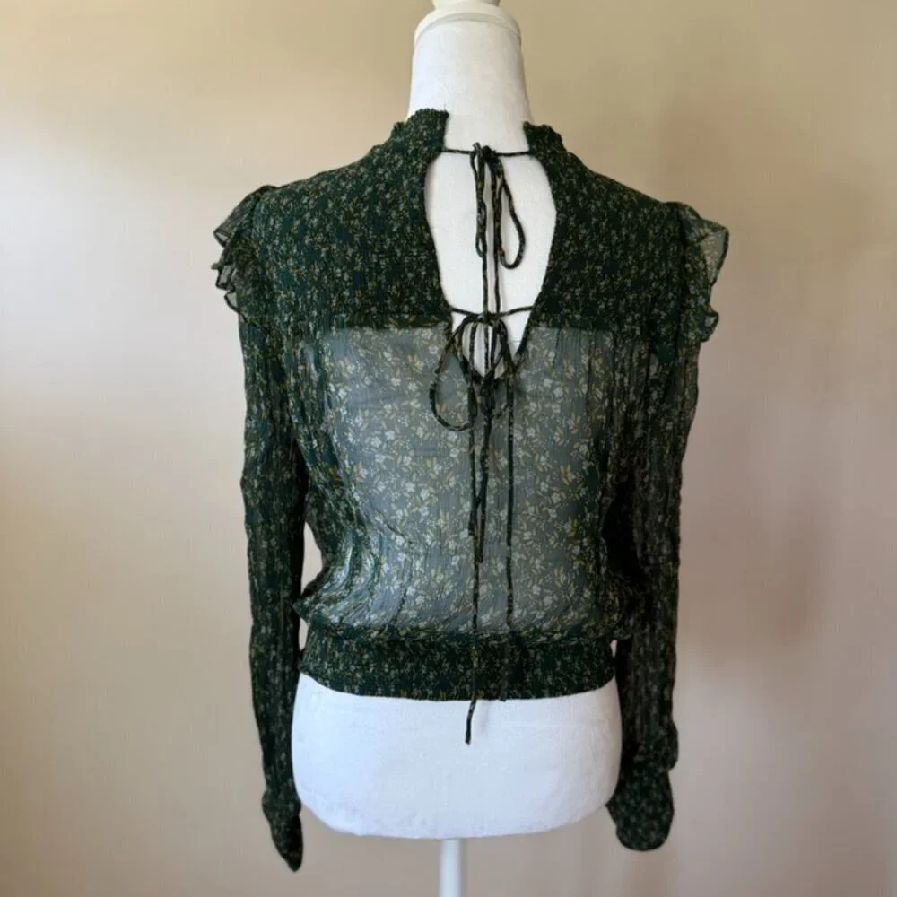 Free People Smocked Floral Roma Blouse in Forest Combo Womens Small Boho Indie